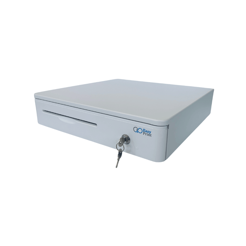 ลิ้นชักเก็บเงิน EASYPRINT รุ่น CD-405 สีขาว 4 ช่องธนบัตรขนาดใหญ่ 8 ช่องเหรียญ RJ11 12/24V_1